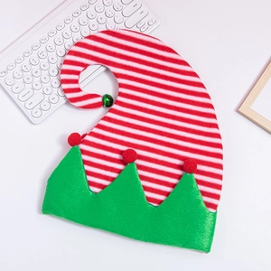 Cappello da elfo di Natale a righe rosse e bianche con bordo verde e campanellini