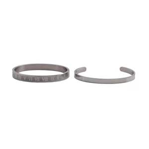 Herren Armband-Set aus Silber-Titanstahl mit römischen Ziffern und offenem C-Form Design