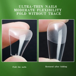 Ultra-thin clear coffin nail tips with moderate flexibility and no-trace folding feature