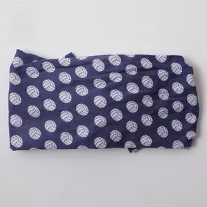 Macro shot of dark blue elastic volleyball print headband with soft knitted texture
