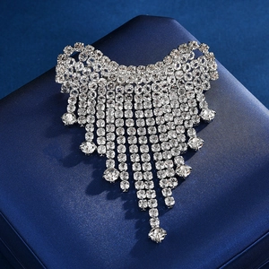 Eleganter Legierung Silber Strass Quaste Brosche Für Damen Glänzende Geometrische Fransen Korsett Pin Hochzeit Bankett Kleidung Zubehör
