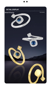 Detailed close-up of S925 sterling silver ring with blue zircon and pavé setting