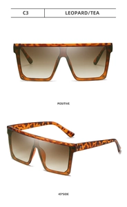 Détails de lunettes de soleil oversize léopard avec verres dégradés marron et monture carrée