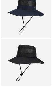 Close-up of mesh side panels and adjustable windproof chin strap on outdoor sun hats