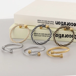 Twisted Cable Wire Open Bangle Bracelet Stainless Steel Geometric Adjustable Cuff Jewelry For Women Men Chic Personality