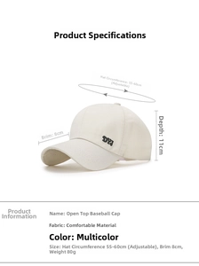 Detail showing beige ponytail baseball cap dimensions with 8cm brim and adjustable strap