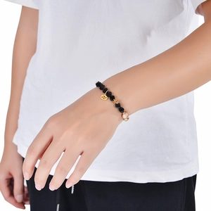 Eight Planets Obsidian Beaded Bracelet with Golden Cancer Zodiac Charm on Wrist