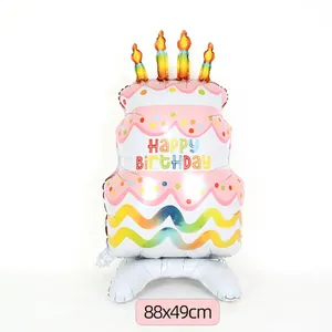 Three-layer birthday cake foil balloon with Happy Birthday print and candles 88x49cm