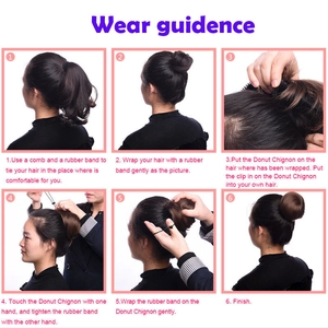 How to wear a synthetic donut chignon bun hairpiece with a six-step instruction guide