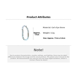 Cat eye stone beaded bracelet specifications showing 4mm bead diameter and 17cm length