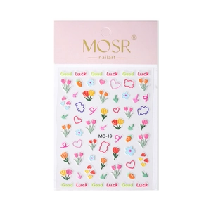 5D embossed nail art stickers with colorful tulip flowers and cute rabbits design