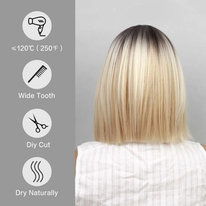 Short blonde ombre bob wig with styling guide and heat resistance up to 120°C for daily wear