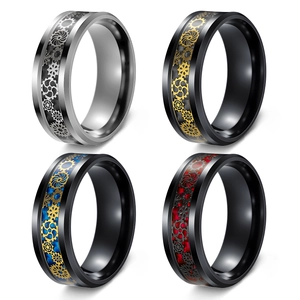 Bague À Incrustation D'engrenage Mécanique Steampunk 304 Acier Inoxydable Fibre De Carbone Style Industriel Pour Hommes