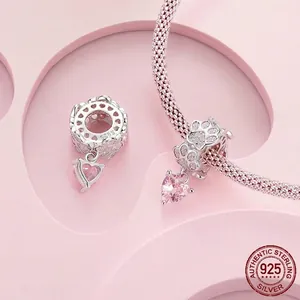 S925 sterling silver charm bracelet with pink opal cat paw prints and heart gems