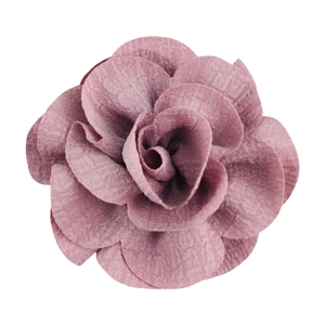 Detailed top view of a handmade 7cm bubble crepe fabric flower in elegant dusty purple