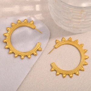 18K gold plated wheat pattern hoop earrings with decorative bead studs for women
