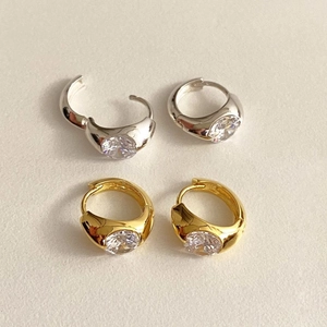 925 Sterling silver hoop earrings with round zircon stones in gold and silver finish