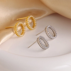 Classic round hoop earrings with zircon stones in gold and silver plating