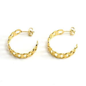 Polished 18k gold plated stainless steel interlocking C-shaped hoop earrings