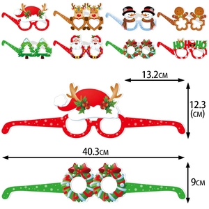 Set of 8 festive Christmas paper glasses featuring Santa, snowman and reindeer designs