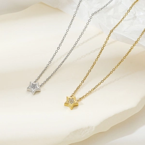 Star Pendant Necklace Titanium Steel Inlaid Zircon Pentagram Dainty Minimalist Jewelry For Women