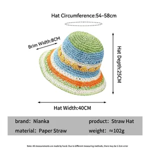 Colorful striped straw sun hat for women featuring rainbow paper weave design for summer beach