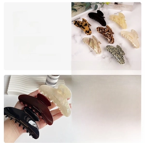Lot de pinces à cheveux ovales en acétate avec motifs léopard, écaille et perle