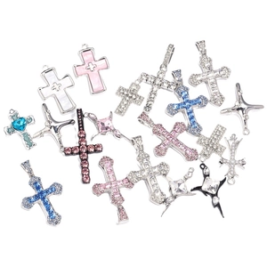 Variety of colorful crystal cross pendants in gold and silver finish for DIY necklaces