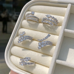 Five-piece S925 silver ring set with snake wrap design and cubic zirconia stones