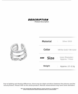 Macro detail of S925 sterling silver multilayer ear cuff with micro-pave cubic zirconia