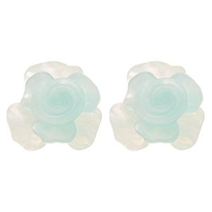 Fresh resin flower stud earrings with soft blue and white gradient petals for women