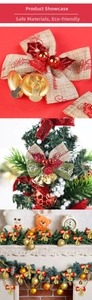 Detailed Christmas burlap bow with mini golden bells and red glitter berries decoration