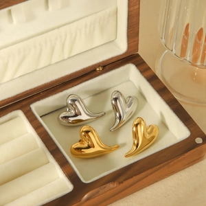 Heart Stud Earrings Stainless Steel 3D Irregular Liquid Metal Polished Modern Aesthetic Minimalist Jewelry For Women
