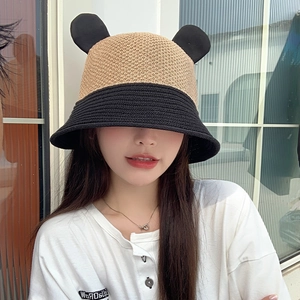Cute contrast-color fisherman hat with animal ears for sun protection and stylish beach wear