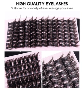 Detailed macro view of 12 rows of individual black synthetic fiber eyelash clusters