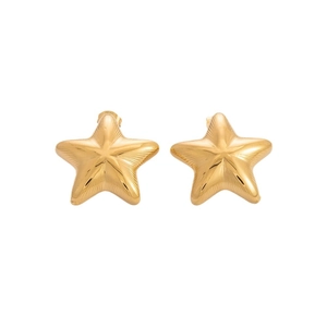 Retro 18K gold plated stainless steel star earrings with knitted texture for women