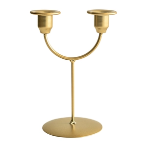 Nordic U-shaped matte gold iron candlestick with two cups and a stable round base