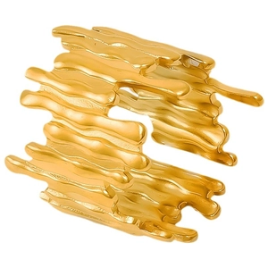 Irregular 304 stainless steel open ring with fluid molten gold texture for women