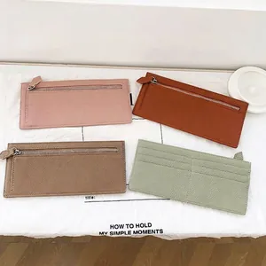 Slim lychee leather card holder wallets with zipper pocket in four assorted colors
