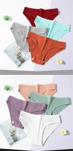 Detail view of multi-color ribbed cotton women's briefs in soft pastel shades