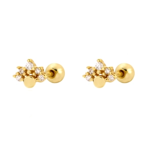 Exquisite S925 sterling silver gold-plated cartilage stud with crown zircon cluster