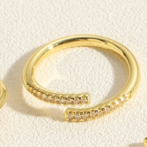 Detail of 14K gold plated bamboo design ring featuring micro-pave cubic zirconia accents