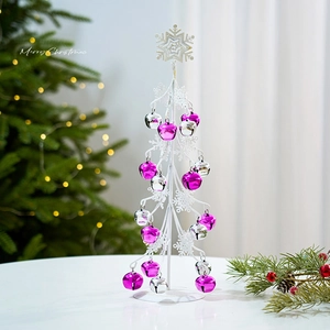 Mini-Weihnachtsbaum aus Eisen für den Schreibtisch mit lila und silbernen Glocken