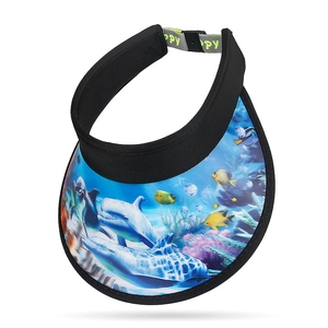 Kids adjustable empty top sun hat with ocean theme dolphin print and wide brim