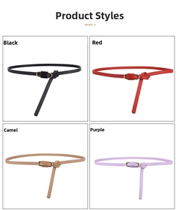 Slim leather belts for dresses in black red camel and purple with gold oval buckle