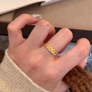 24k gold-plated open ring with traditional Chinese coin design for index finger