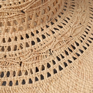 Hollow out raffia sun hat for women featuring natural woven texture and breathable wide brim