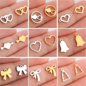 Mini Pendants 304 Stainless Steel Heart Bow-knot Christmas Tree Bell Charms For DIY Jewelry Making Findings Accessories