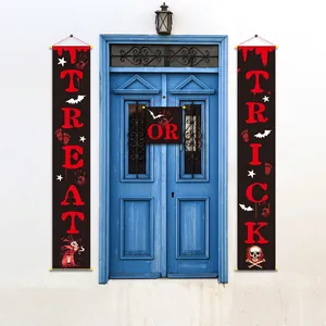 Halloween Christmas Porch Banners Hanging Flags Trick Or Treat Merry Christmas Door Decor Non-woven Cloth Festive Ornament
