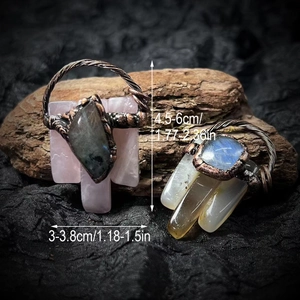 Vintage bohemian wire wrapped rose quartz and labradorite pendant with copper frame